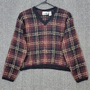 Vintage Paul Harris Design Sweater Womens Medium Plaid Mohair Wool Blend Crop